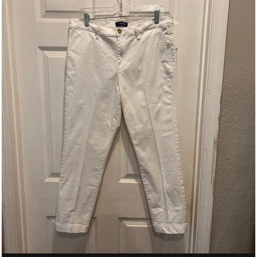 Nautica Womens‎ White Chino Pants Sz 12/32 Straight Leg Coastal Tencel Preppy
